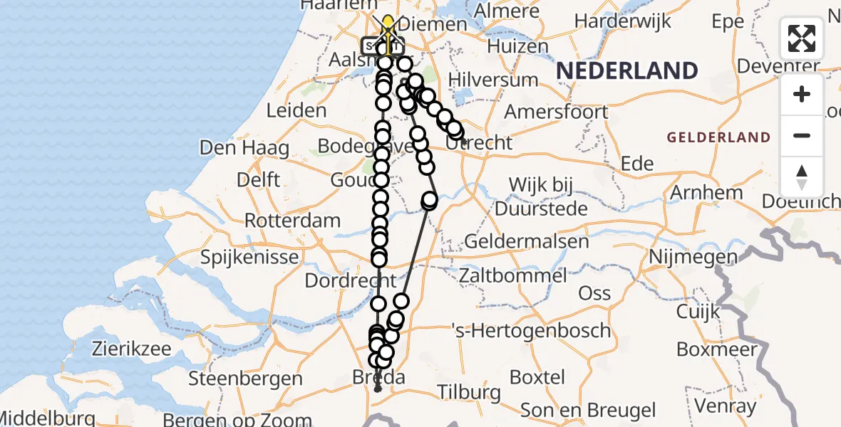 Routekaart van de vlucht: Politieheli naar Schiphol, Meester Jac. Takkade