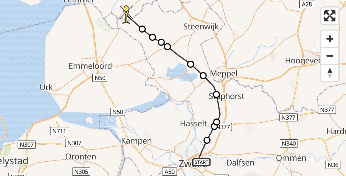 Routekaart van de vlucht: Lifeliner 4 naar Spanga, Meppelerstraatweg