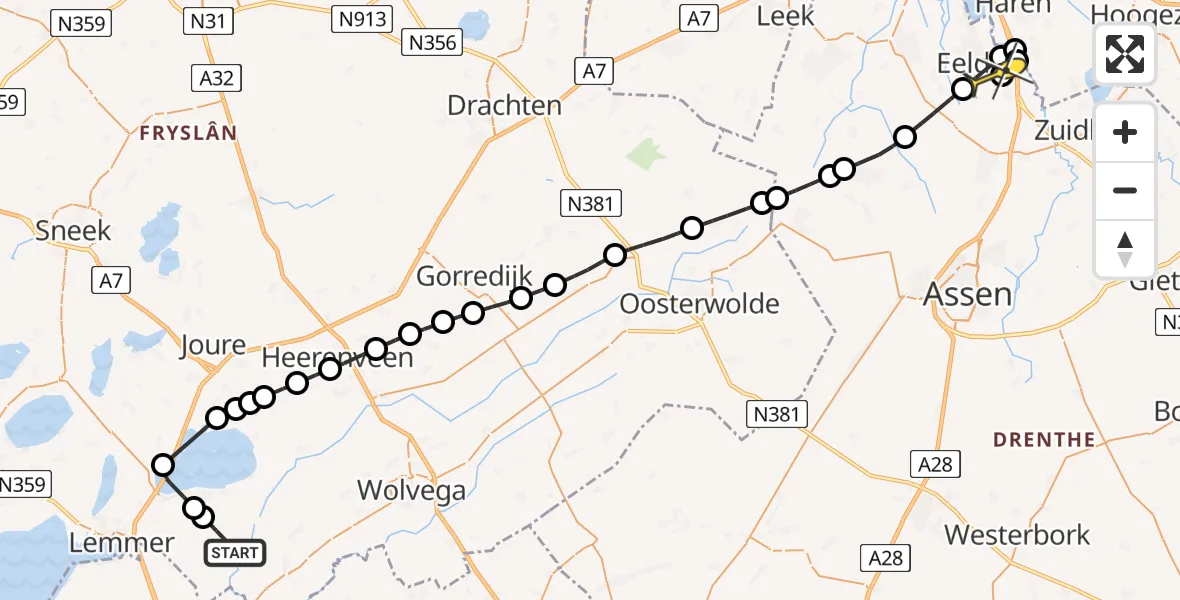 Routekaart van de vlucht: Lifeliner 4 naar Groningen Airport Eelde, Middenfeart