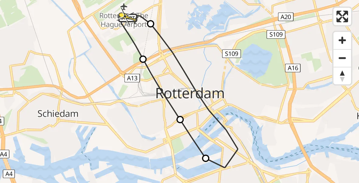 Routekaart van de vlucht: Lifeliner 2 naar Rotterdam The Hague Airport, Deelenpad