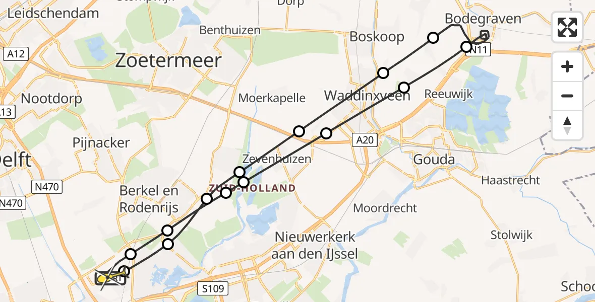 Routekaart van de vlucht: Lifeliner 2 naar Rotterdam The Hague Airport, Bovendijk