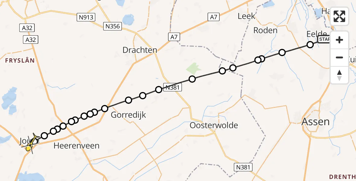 Routekaart van de vlucht: Lifeliner 4 naar Joure, Lugtenbergerweg