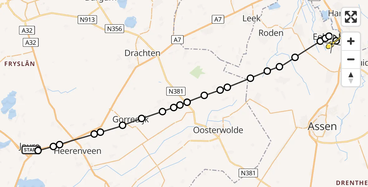 Routekaart van de vlucht: Lifeliner 4 naar Groningen Airport Eelde, Jousterweg