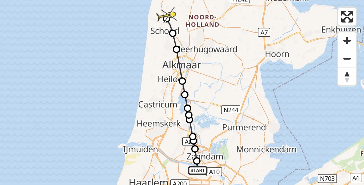 Routekaart van de vlucht: Lifeliner 1 naar Warmenhuizen, Albert Heijn Distributiecentrum