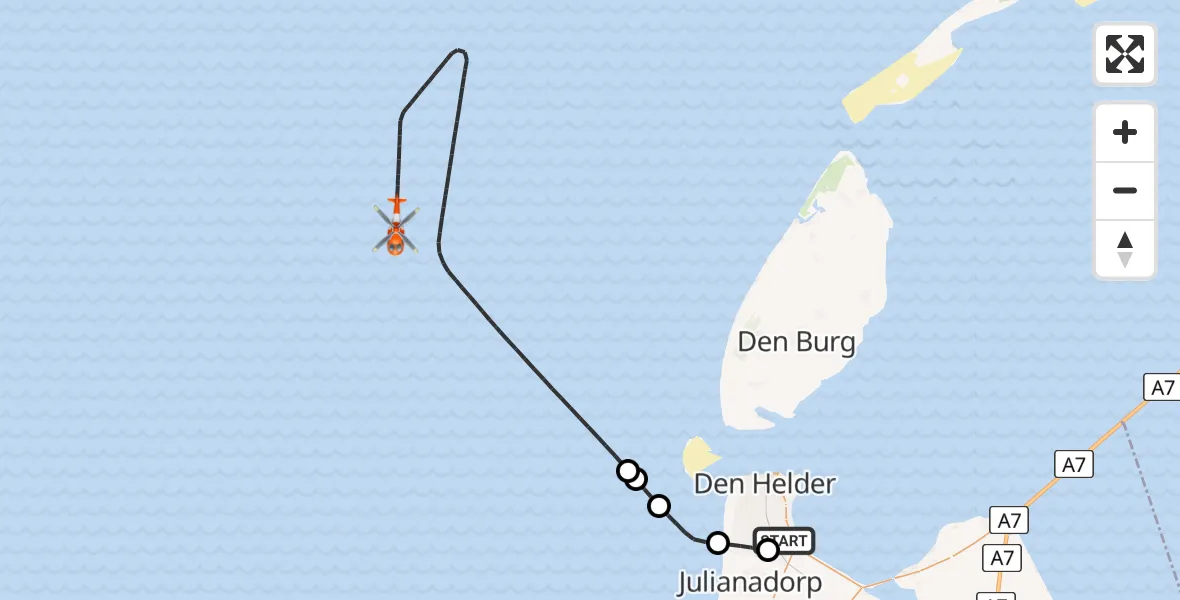 Vluchtroute Kustwachthelikopter Vliegveld De Kooy - , 23 juli 2024, 07:04