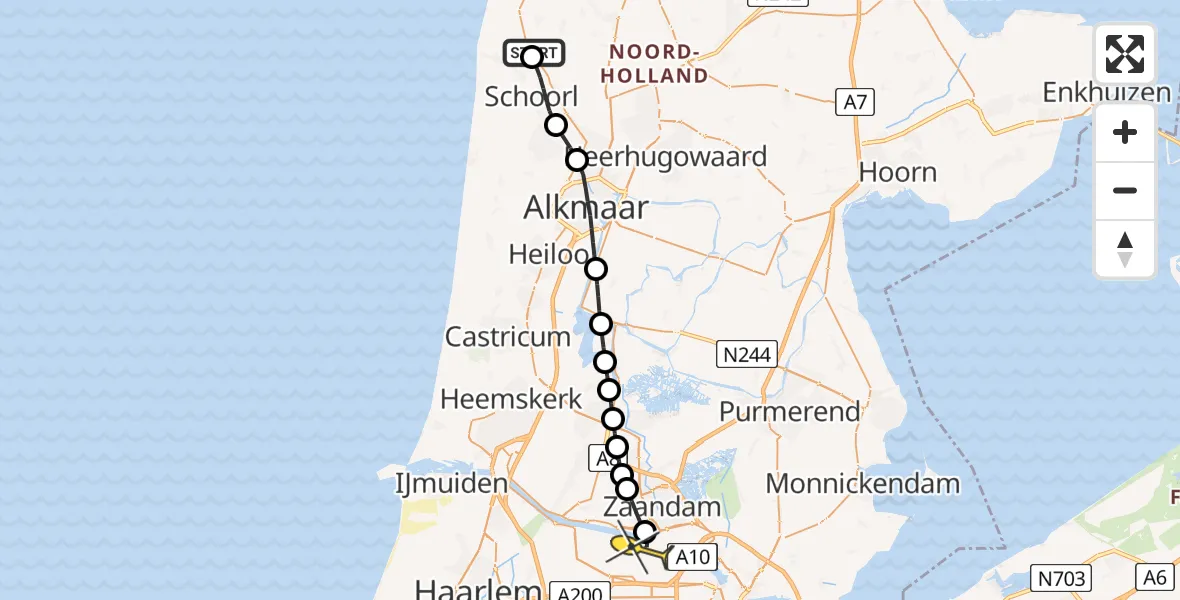 Routekaart van de vlucht: Lifeliner 1 naar Amsterdam Heliport, Hogenweg