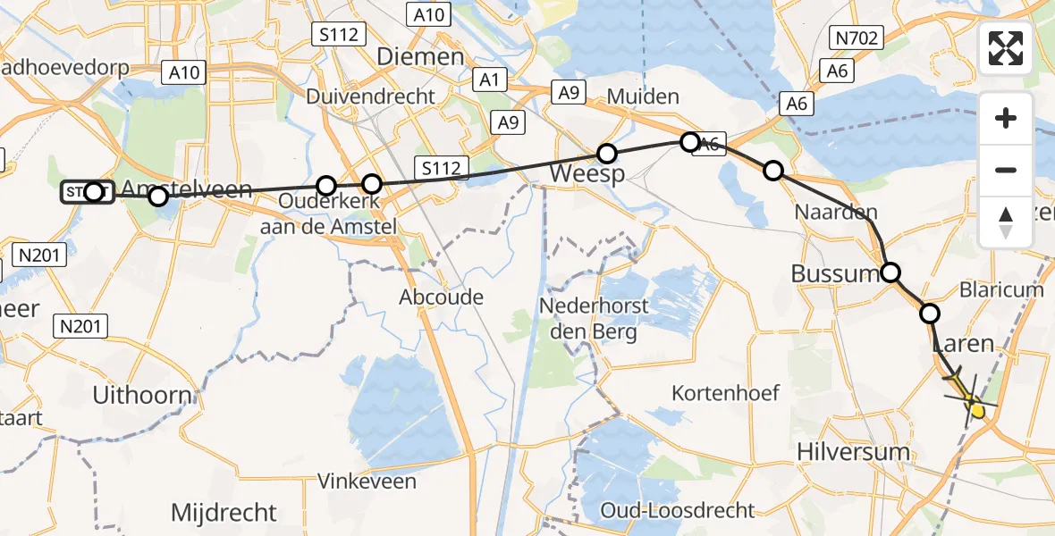 Routekaart van de vlucht: Politiehelikopter naar Laren, Kleine Noorddijk
