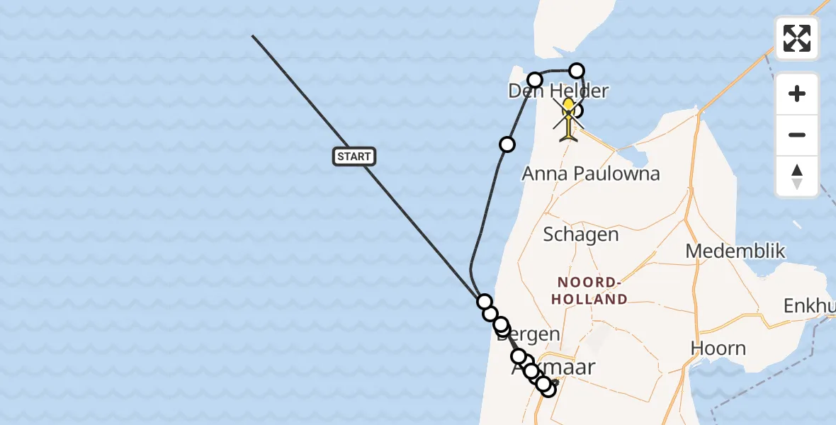 Routekaart van de vlucht: Kustwachthelikopter naar Vliegveld De Kooy, Luchthavenweg