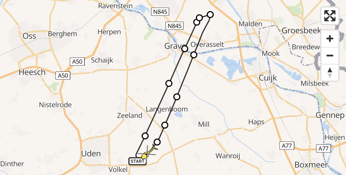 Routekaart van de vlucht: Lifeliner 3 naar Vliegbasis Volkel, Zeelandsedijk