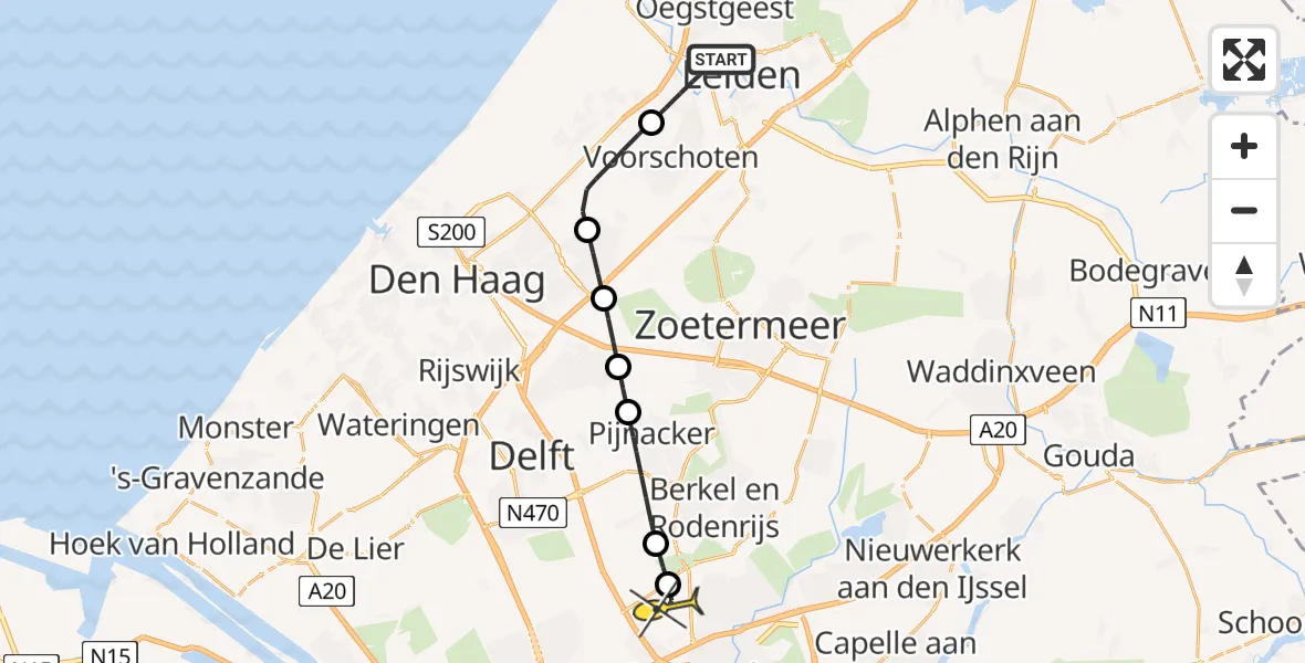 Routekaart van de vlucht: Lifeliner 2 naar Rotterdam The Hague Airport, Albinusdreef