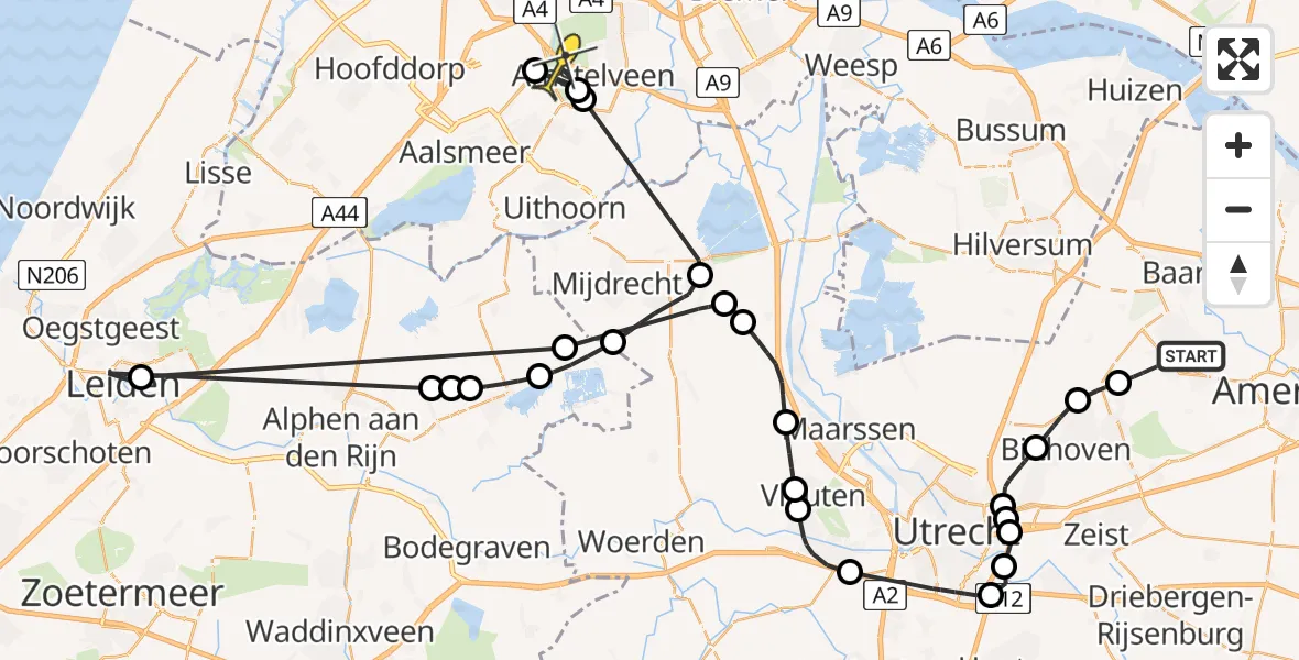 Routekaart van de vlucht: Politieheli naar Amstelveen, J.H. Isingserf