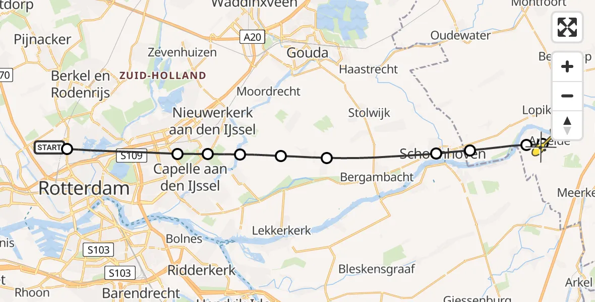 Routekaart van de vlucht: Lifeliner 2 naar Ameide, G.K. van Hogendorpweg