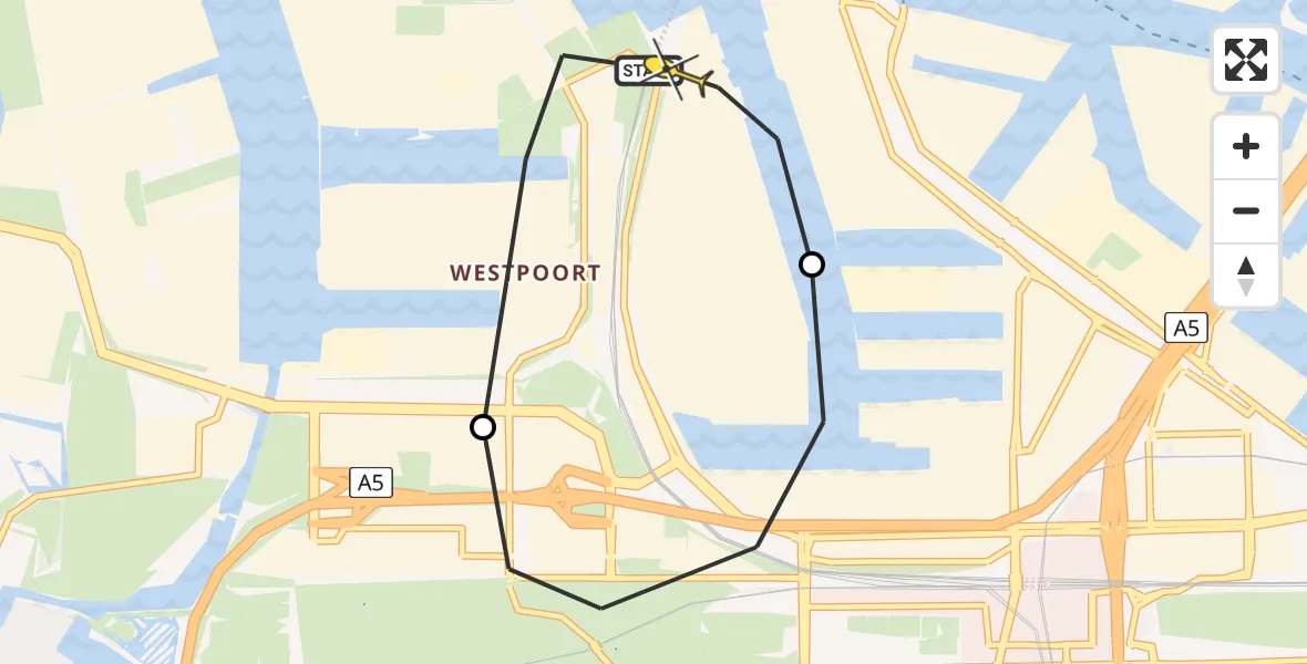 Routekaart van de vlucht: Lifeliner 1 naar Amsterdam Heliport, Hornweg