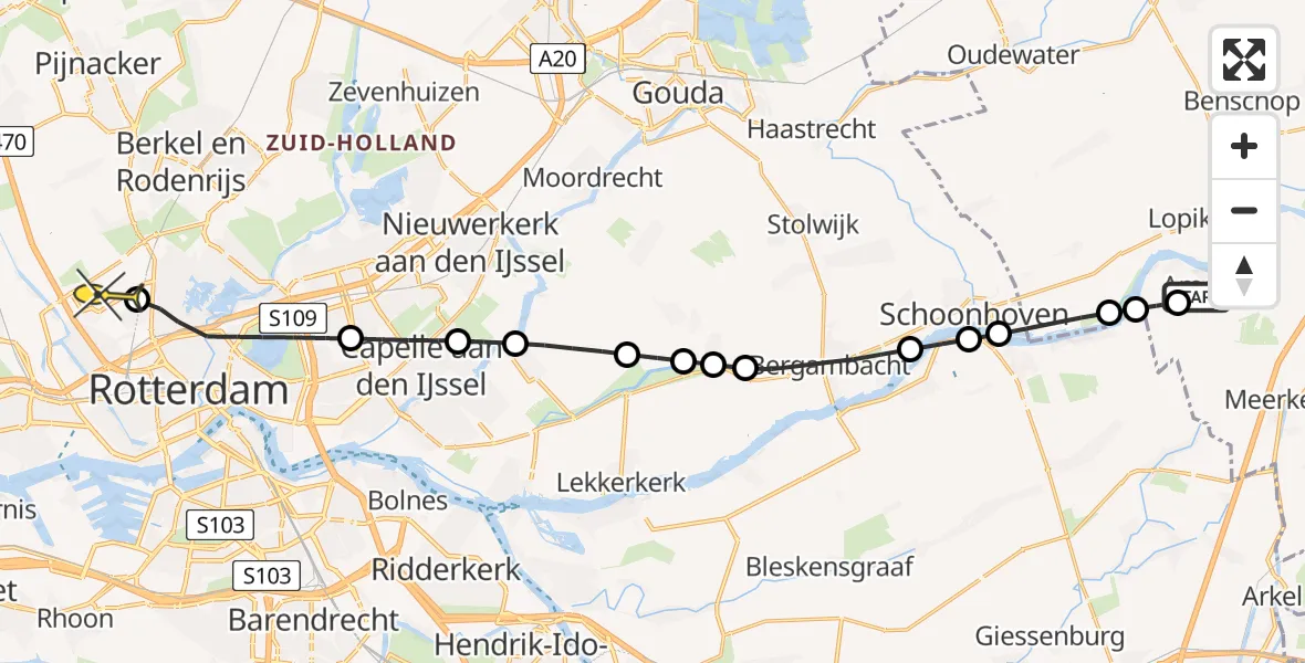 Routekaart van de vlucht: Lifeliner 2 naar Rotterdam The Hague Airport, Tiendweg