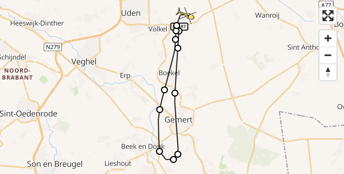 Routekaart van de vlucht: Lifeliner 3 naar Vliegbasis Volkel, Kwabbestraat