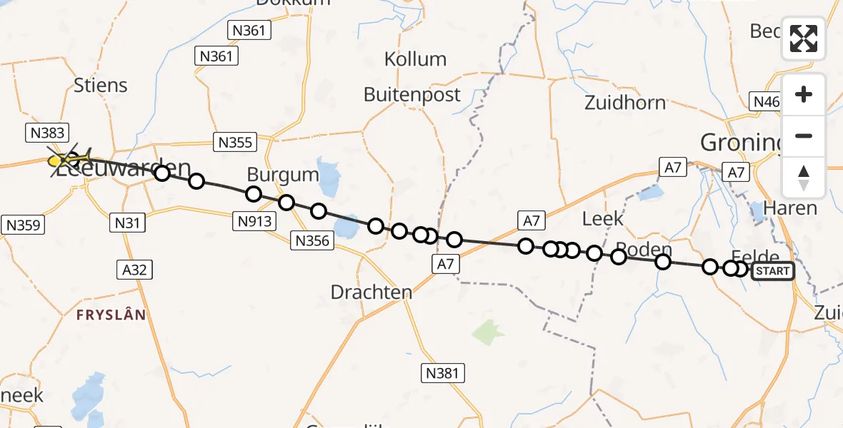 Routekaart van de vlucht: Lifeliner 4 naar Marsum, Hoofdweg