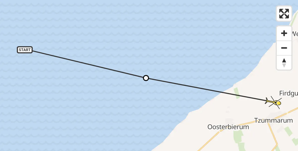 Routekaart van de vlucht: Ambulancehelikopter naar Tzummarum, Hearewei