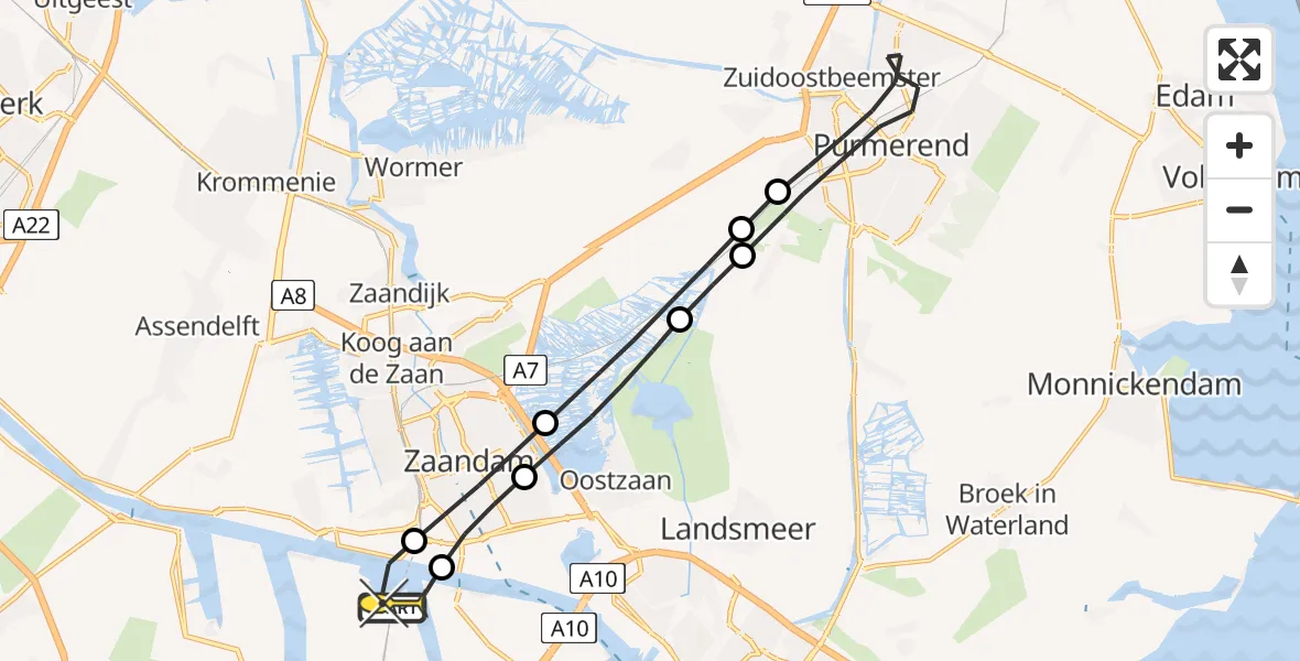 Routekaart van de vlucht: Lifeliner 1 naar Amsterdam Heliport, Kanaalkade