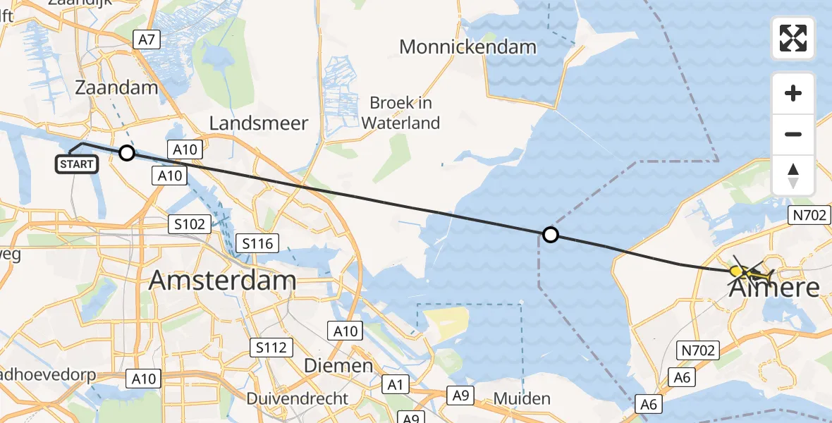 Routekaart van de vlucht: Lifeliner 1 naar Almere, Grote Tocht