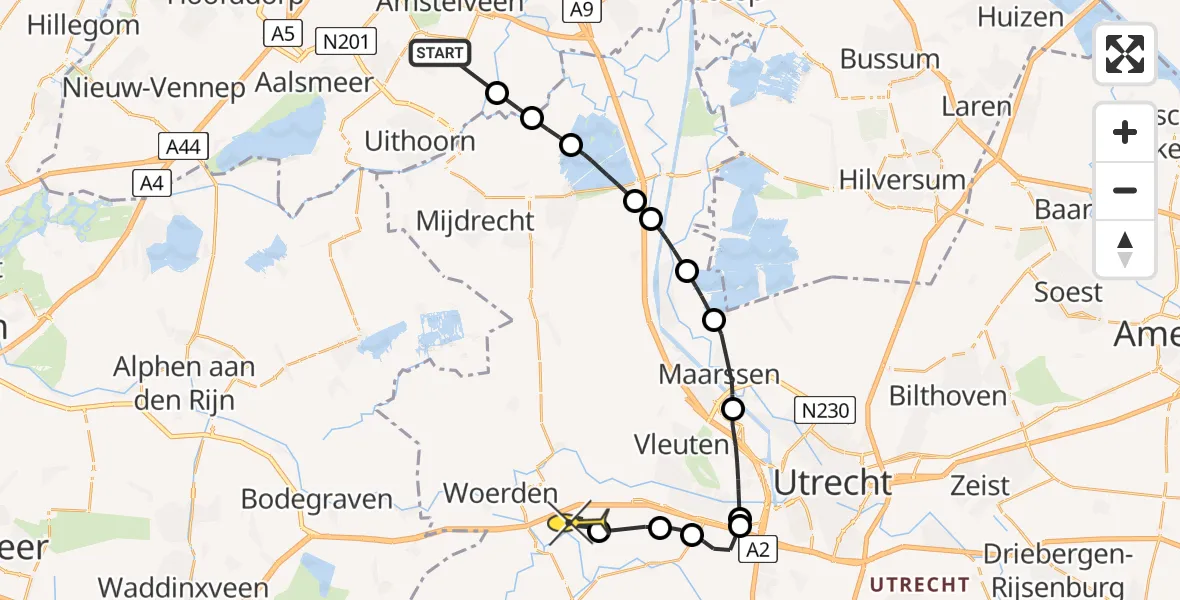 Routekaart van de vlucht: Politieheli naar Linschoten, Rondehoep West