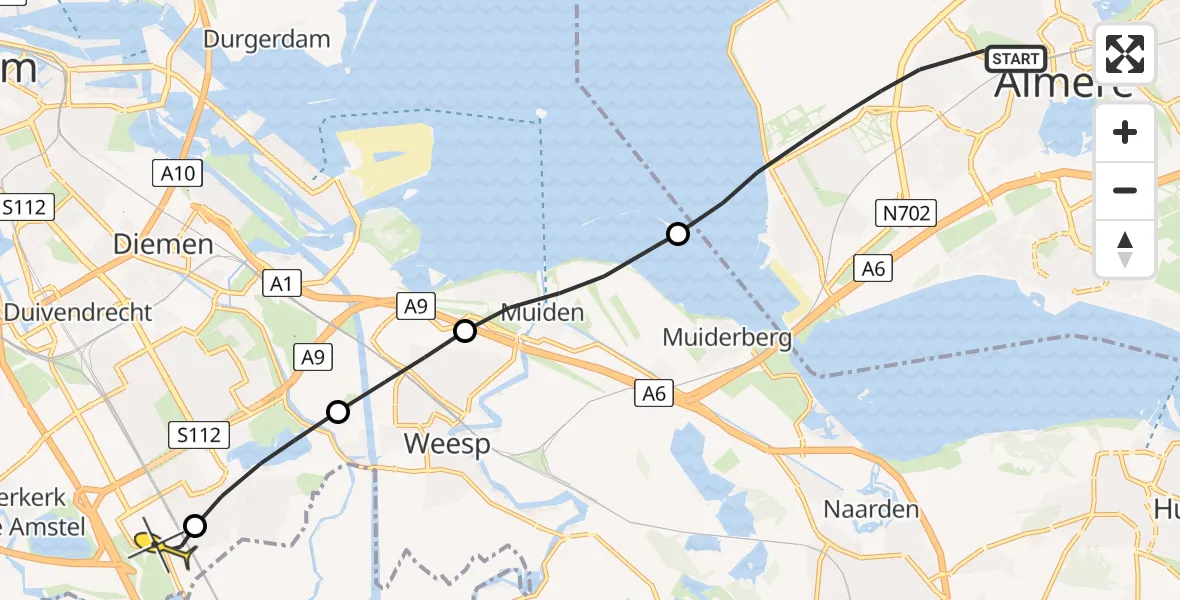 Routekaart van de vlucht: Lifeliner 1 naar Academisch Medisch Centrum (AMC), Saxofoonweg