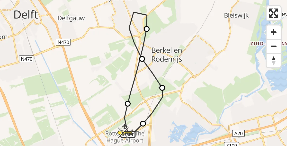 Routekaart van de vlucht: Lifeliner 2 naar Rotterdam The Hague Airport, Oude Bovendijk