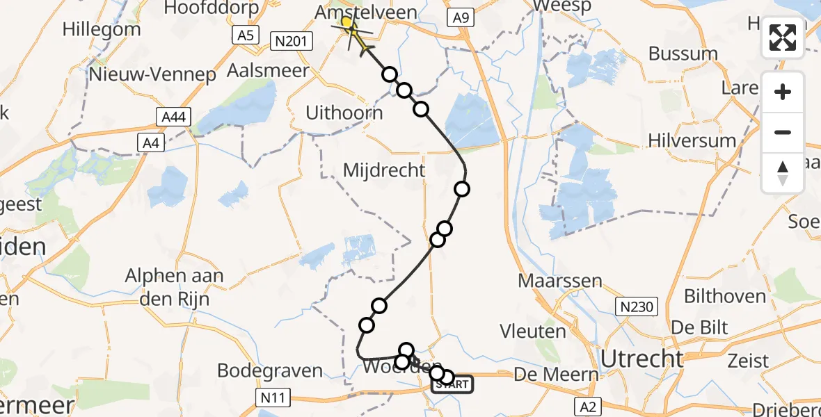 Routekaart van de vlucht: Politieheli naar Amstelveen, Zeeweg