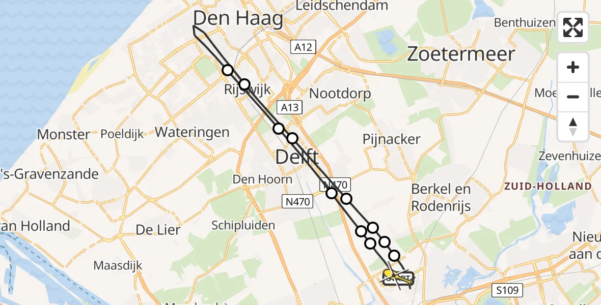 Routekaart van de vlucht: Lifeliner 2 naar Rotterdam The Hague Airport, Brandenburgbaan