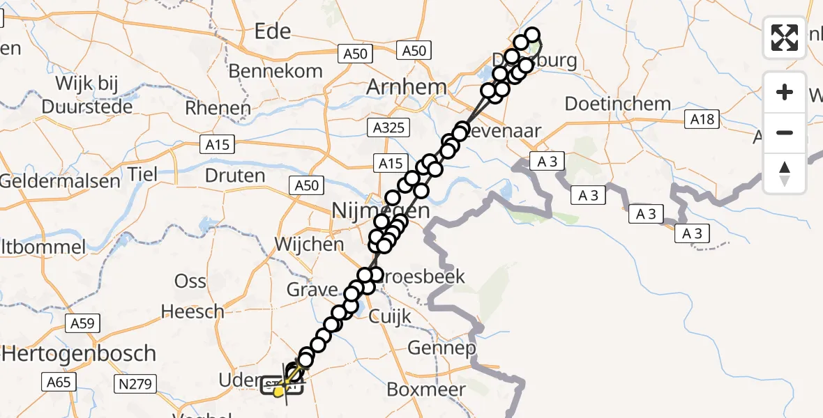 Routekaart van de vlucht: Lifeliner 3 naar Vliegbasis Volkel, Zeelandsedijk