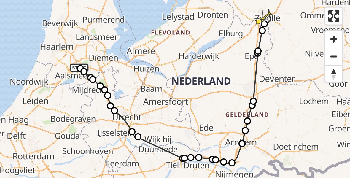 Routekaart van de vlucht: Politieheli naar Zwolle, Noordpolderweg