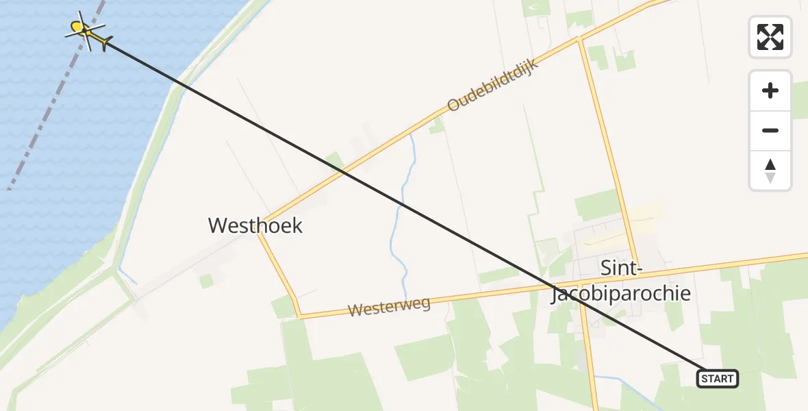 Routekaart van de vlucht: Ambulancehelikopter naar St.-Annaparochie