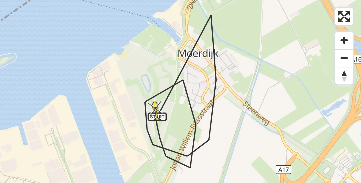 Routekaart van de vlucht: Politiehelikopter naar Moerdijk, Zwaluwsedijk