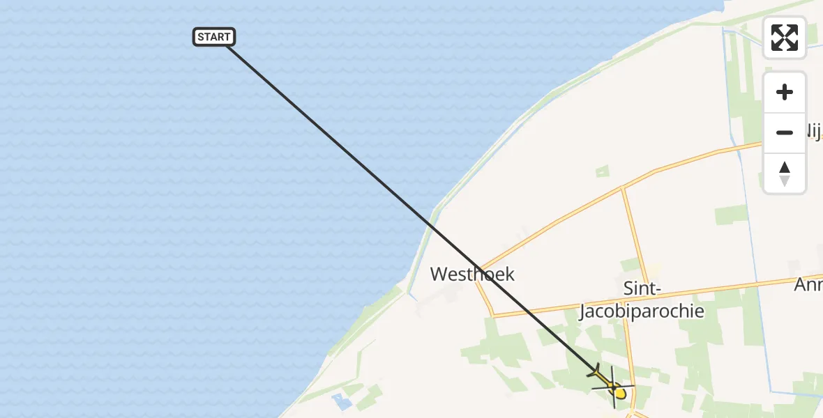 Routekaart van de vlucht: Ambulancehelikopter naar St.-Jacobiparochie, Zuiderweg