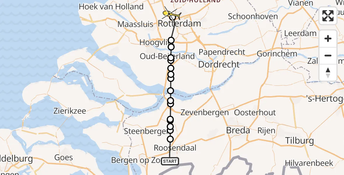 Routekaart van de vlucht: Lifeliner 2 naar Rotterdam The Hague Airport, Roosendaalswegje