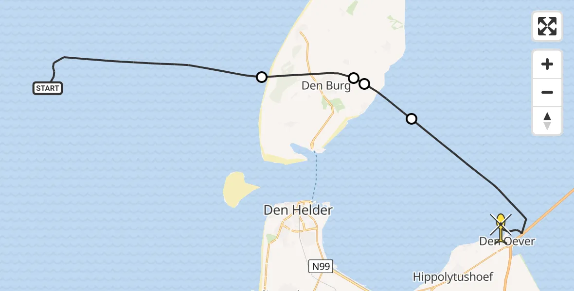 Routekaart van de vlucht: Kustwachthelikopter naar Den Oever, Dokweg