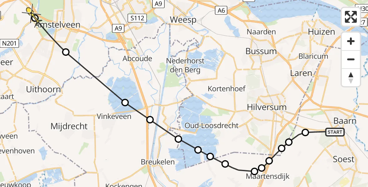 Routekaart van de vlucht: Politieheli naar Schiphol, Zevenlindenweg