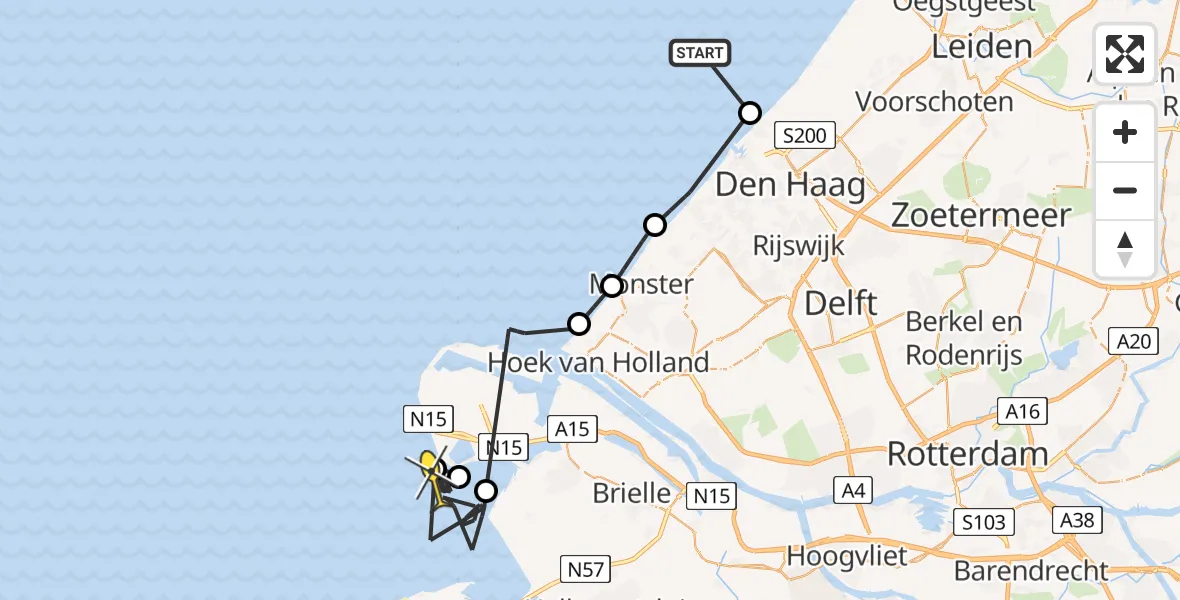 Routekaart van de vlucht: Politieheli naar Rockanje, Strandweg