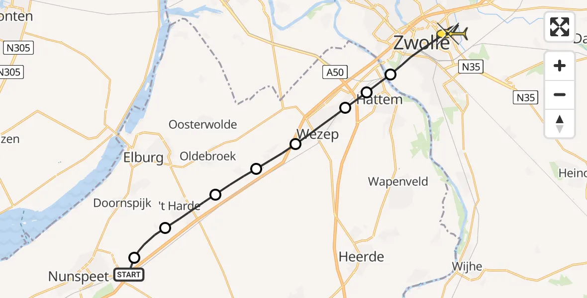 Routekaart van de vlucht: Lifeliner 3 naar Zwolle, Klaterweg