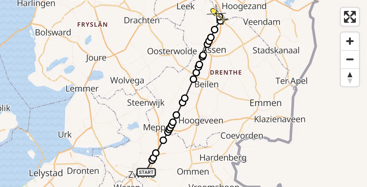 Routekaart van de vlucht: Lifeliner 4 naar Groningen Airport Eelde, Kranenburgweg