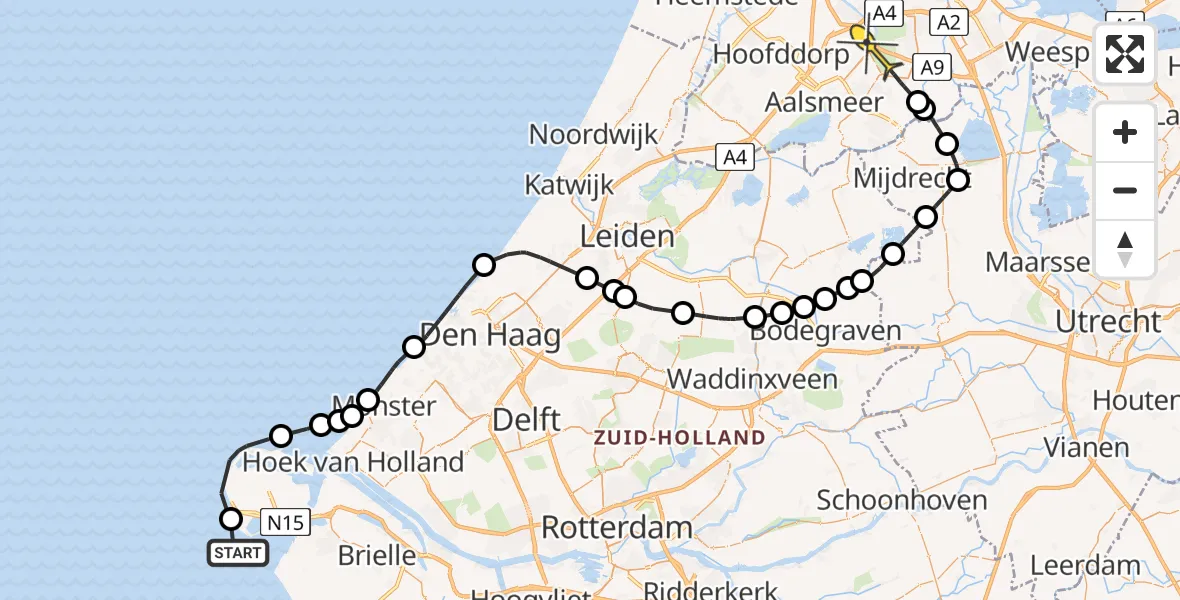 Routekaart van de vlucht: Politieheli naar Amstelveen, Naaktstrand