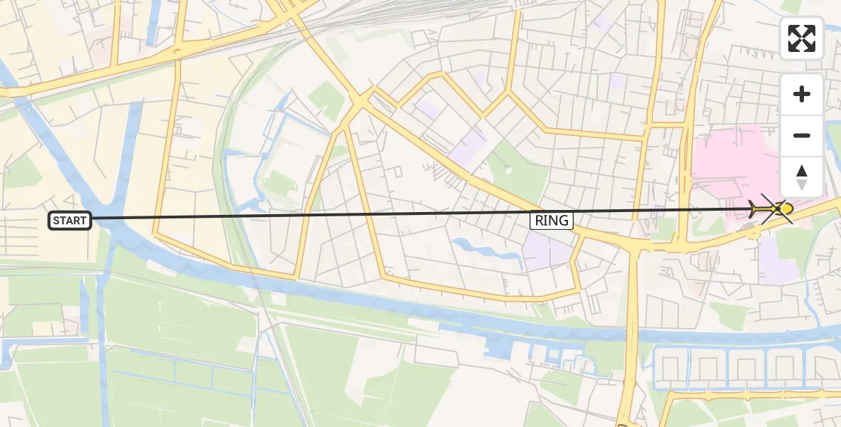 Routekaart van de vlucht: Ambulanceheli naar Leeuwarden, Aldlânsdyk