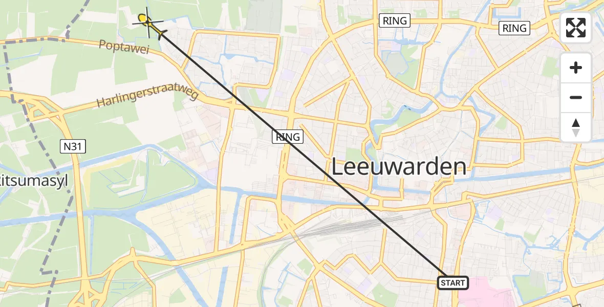 Routekaart van de vlucht: Ambulanceheli naar Leeuwarden, De Skieding