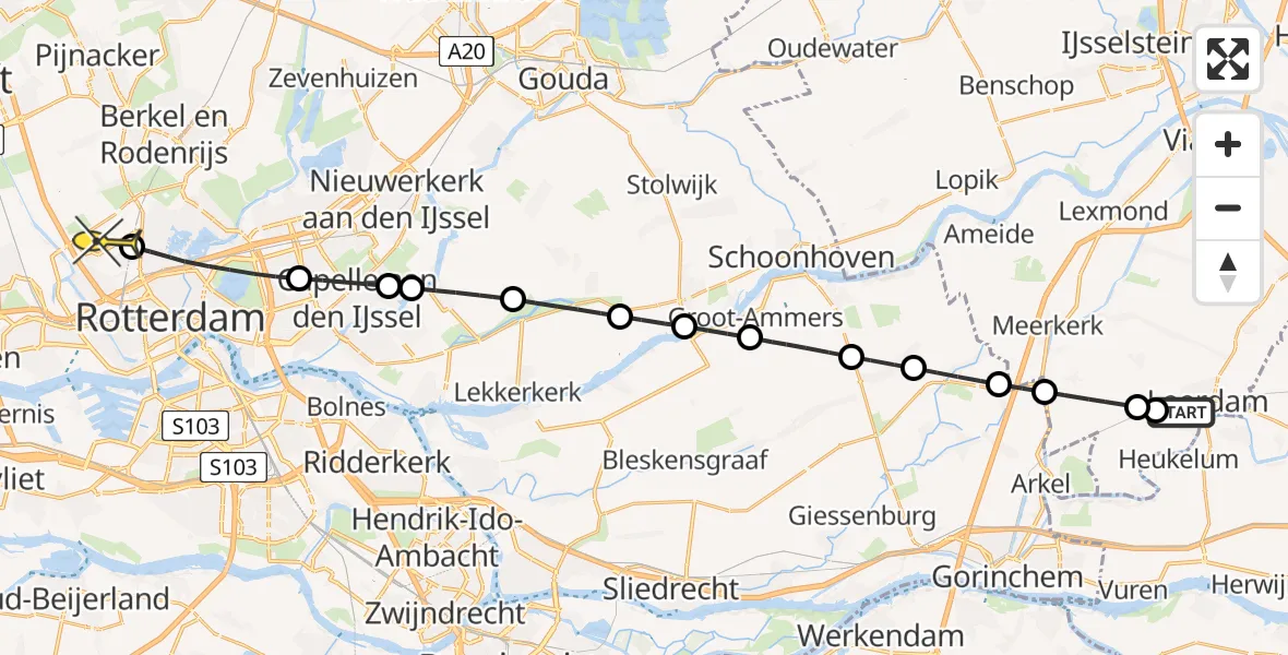 Routekaart van de vlucht: Lifeliner 2 naar Rotterdam The Hague Airport, Koenderseweg