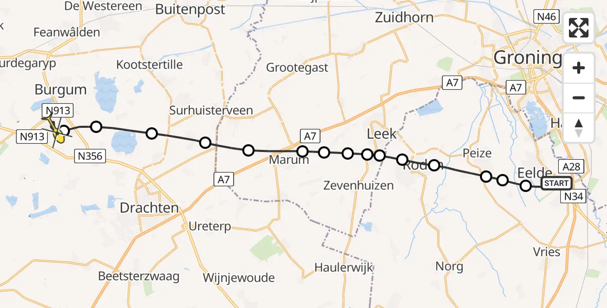 Routekaart van de vlucht: Lifeliner 4 naar Garyp, Molenweg