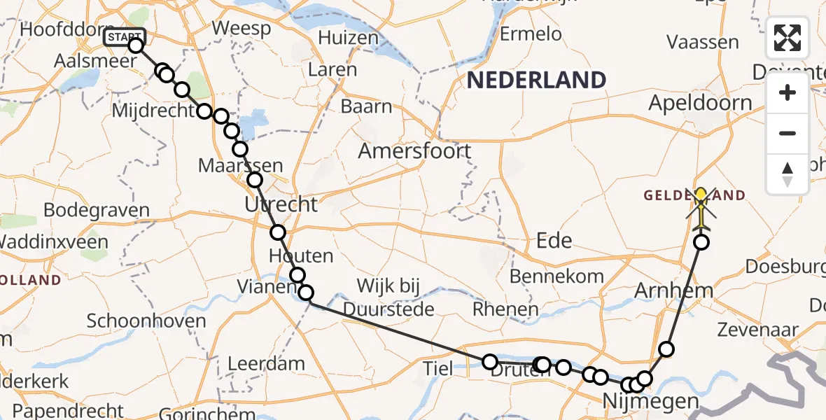 Routekaart van de vlucht: Politieheli naar Loenen, Schinkeldijkje