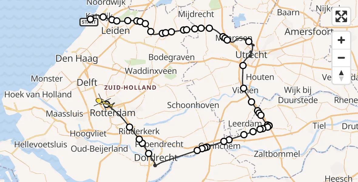 Routekaart van de vlucht: Politieheli naar Rotterdam The Hague Airport, Boulevard Zeezijde