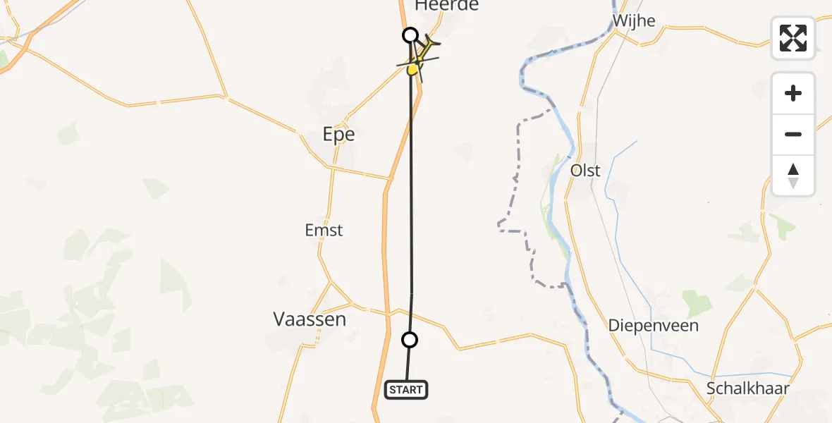 Routekaart van de vlucht: Politiehelikopter naar Heerde, Bokkerijweg