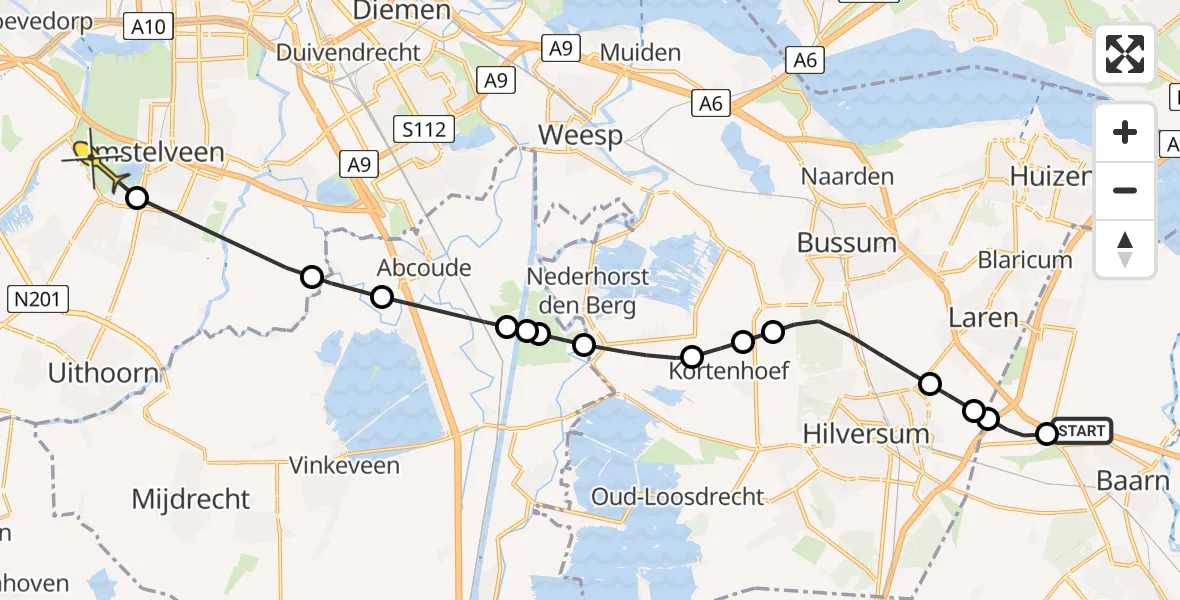 Routekaart van de vlucht: Politieheli naar Amstelveen, Wakkerendijk