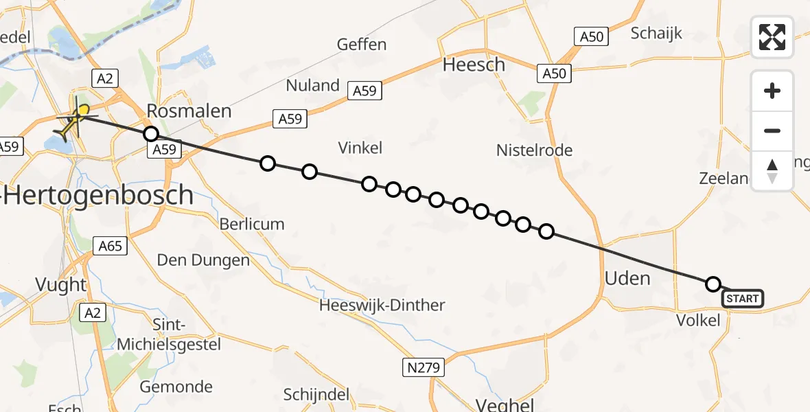 Routekaart van de vlucht: Lifeliner 3 naar 's-Hertogenbosch, Vliegeniersstraat