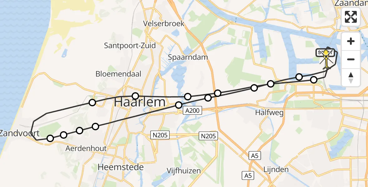 Routekaart van de vlucht: Lifeliner 1 naar Amsterdam Heliport, Elbaweg